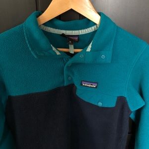 PATAGONIA fleece synchilla snap t pullover sweater quarter snap turquoise xs